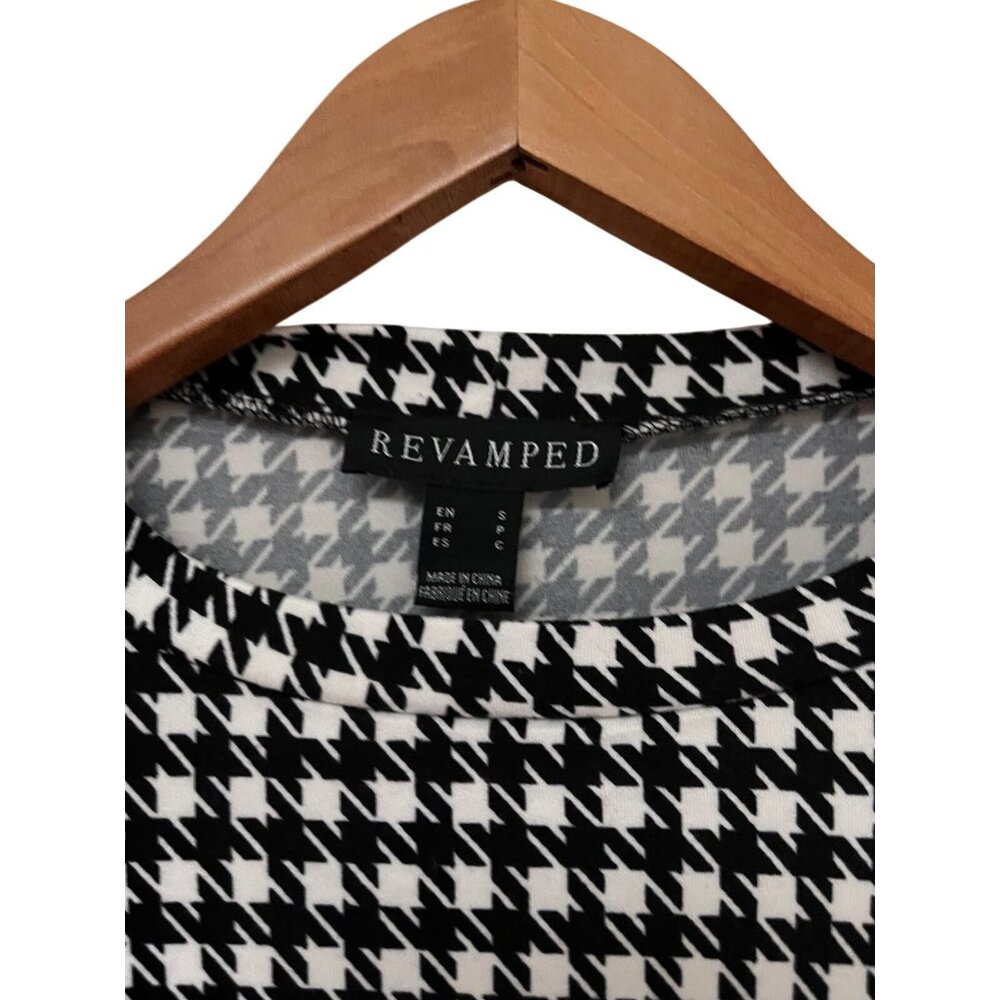 Revamped Women’s Edgy Mod Houndstooth Black and White Mini Dress Size Small - Picture 3 of 5